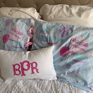 Pottery Barn Kids Hot Air Balloon Pillowcase Shams in Lt Blue and Pink - 2-Pack